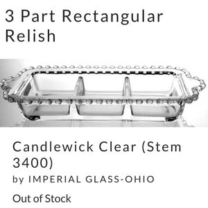 Vntg 10.5" x 5" Candlewick Clear 3 Part Blown Glass Dish by Imperial Glass-Ohio
